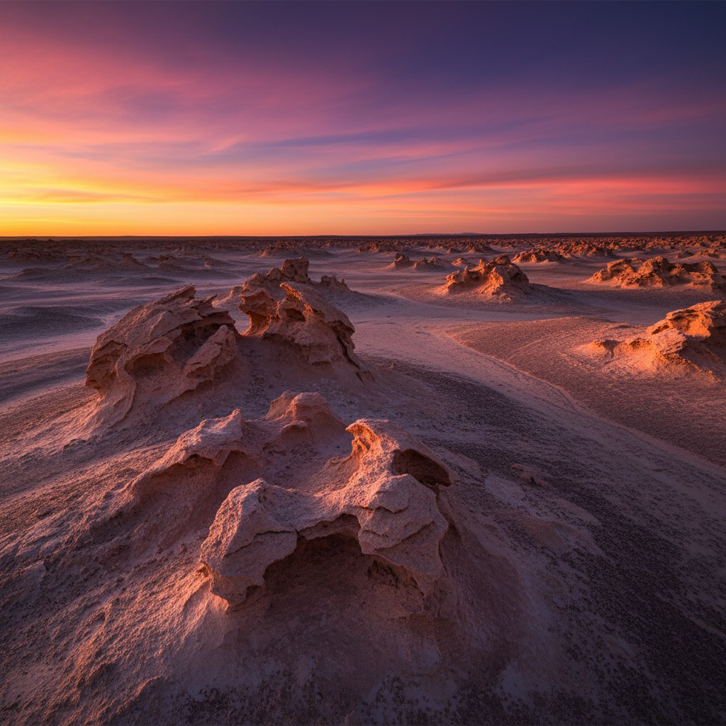 Desierto de Atacama — Valle de la Luna al atardecer con formaciones salinas
